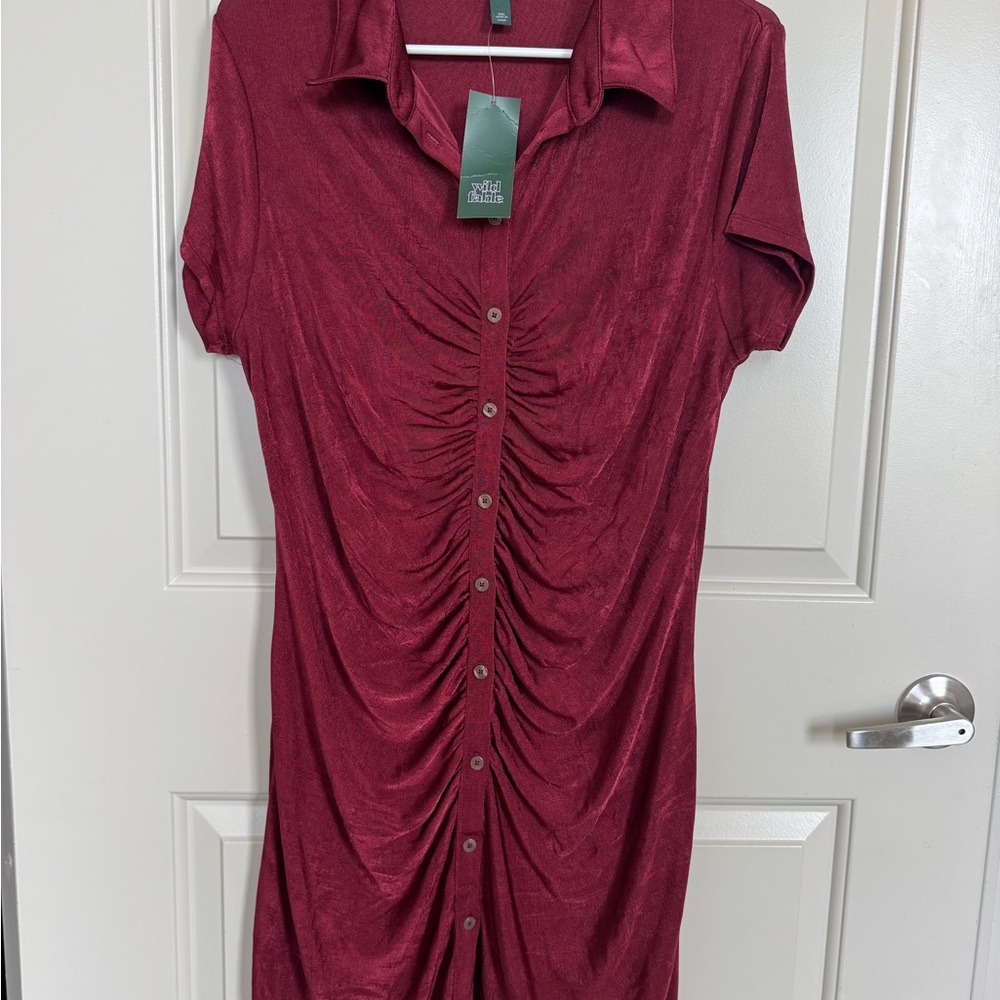 Wild Fable Red Ruched Polo Collar Dress